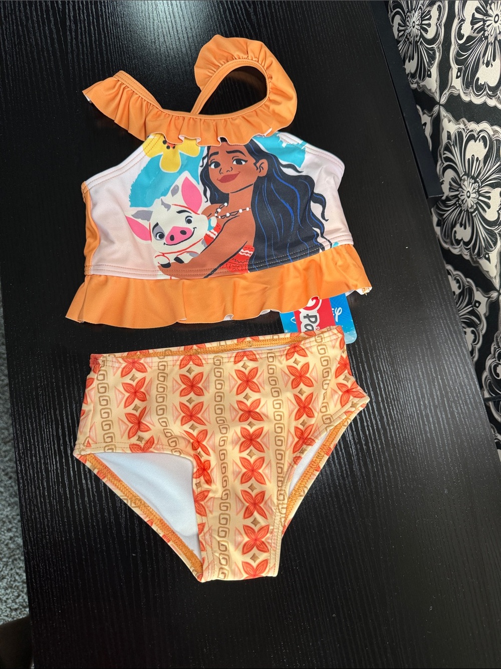 Girls Moana Two-Piece Ruffled Tankini Swimsuit - Orange & Yellow